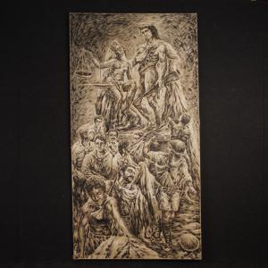 Gemälde signiert Vittorini C. Allegorie des Urteils der Soldaten im Krieg